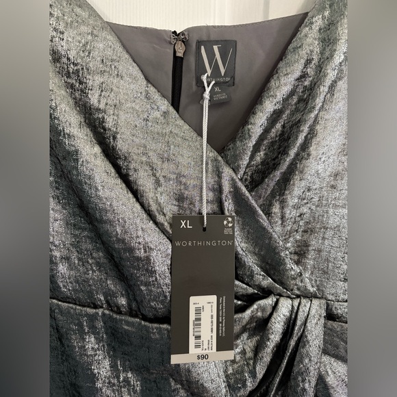 NWT Worthington Elegant Silver Wrap Dress XL - Picture 2 of 6